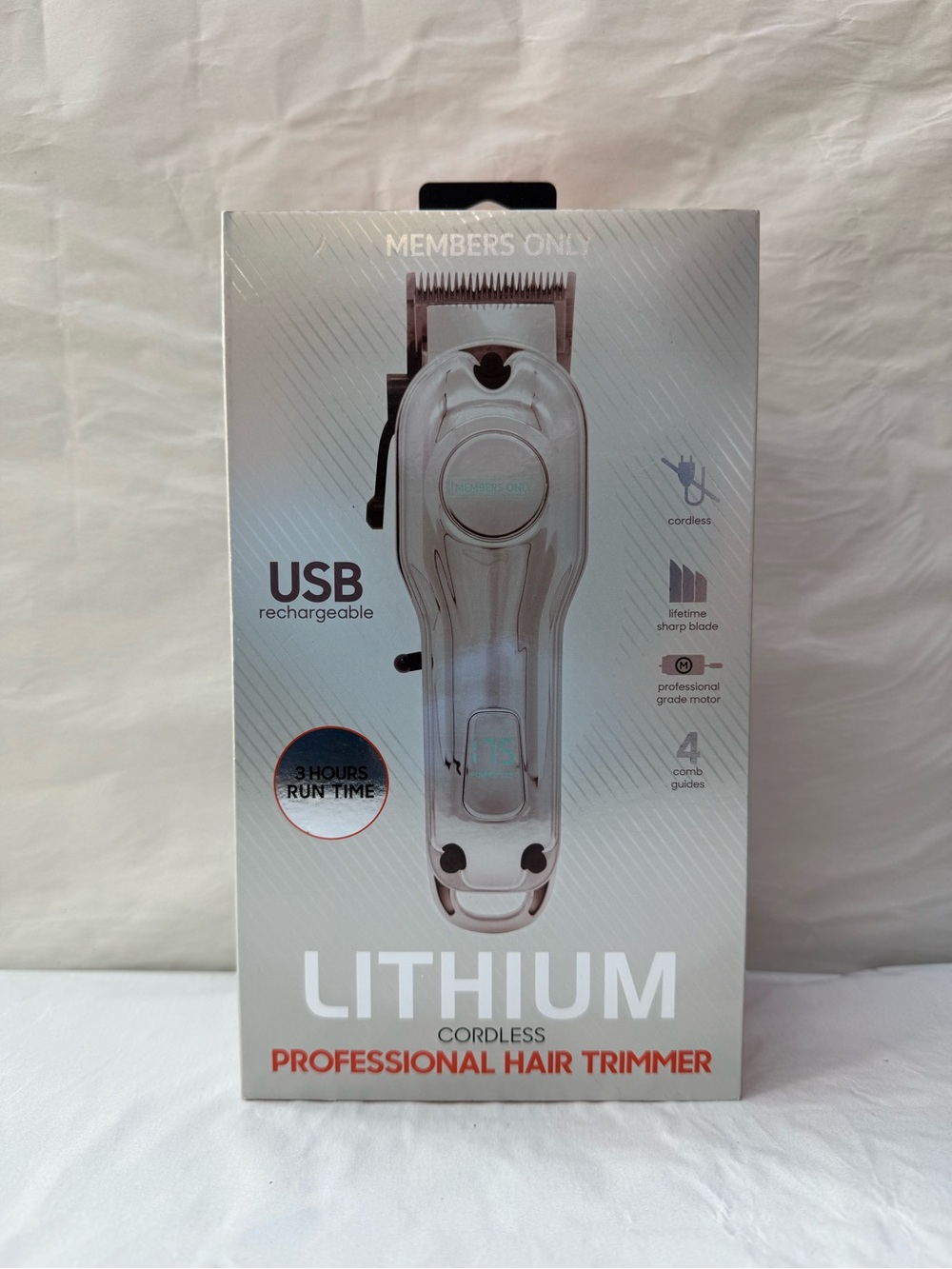 Members Only - Lithium Cordless Professional Hair Trimmer - Silver/White